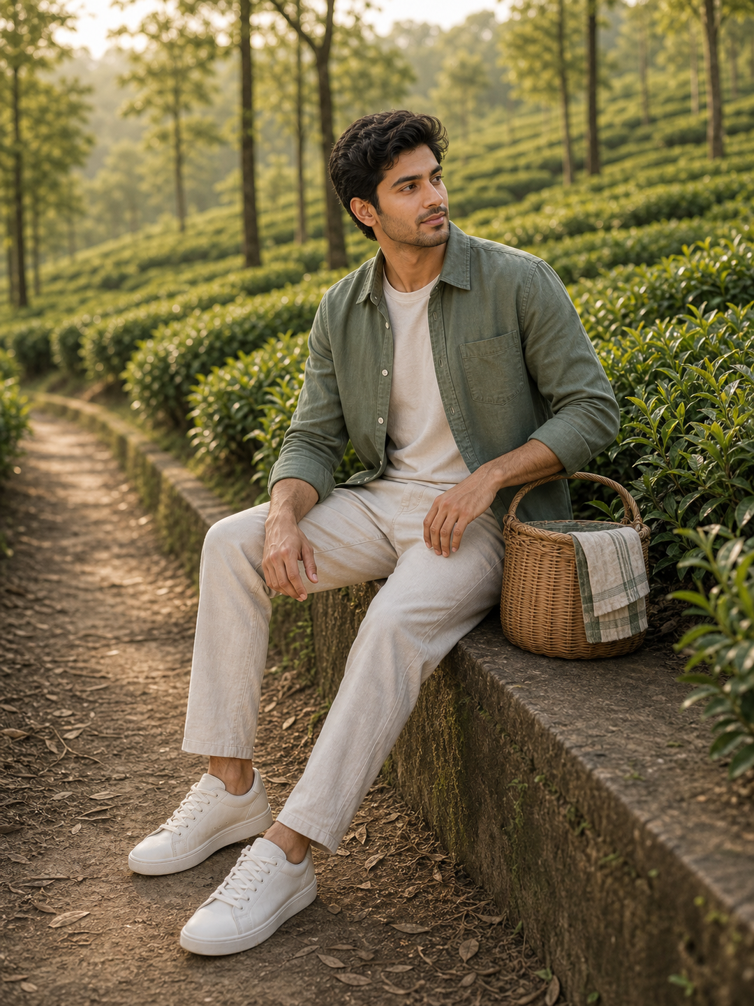 Photo Pose for Tea Garden seated garden pause pose reference