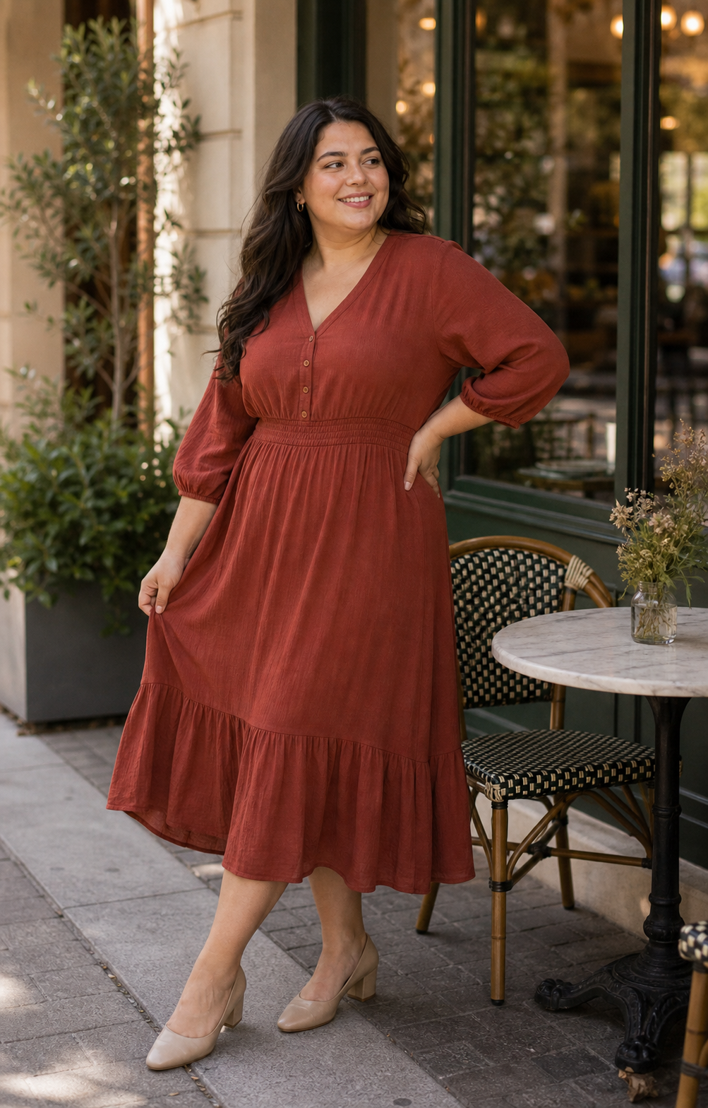 Cafe dress stance reference for photo pose for women in dress
