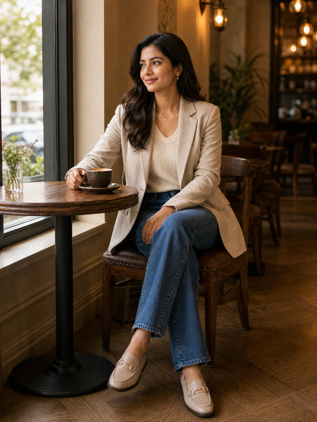 Photo Poses for Restaurant window table portrait pose reference