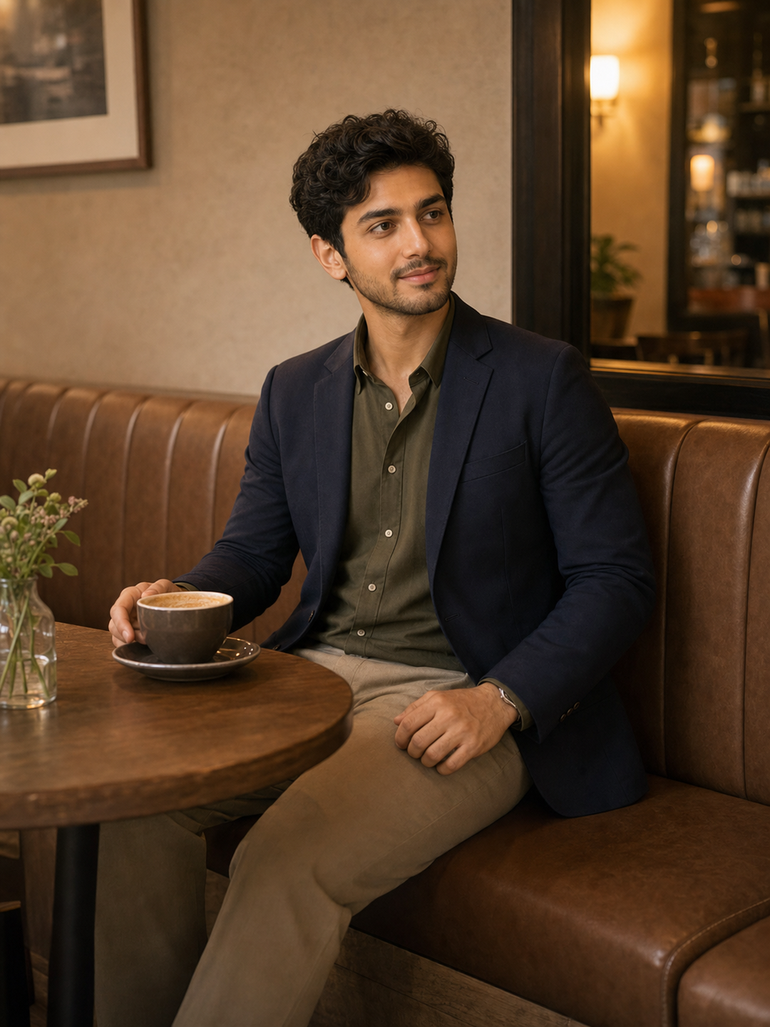 Photo Poses for Restaurant seated booth angle pose reference