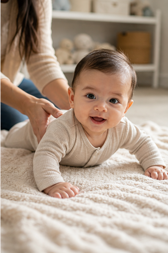 Supported tummy-time pose reference for poses for baby