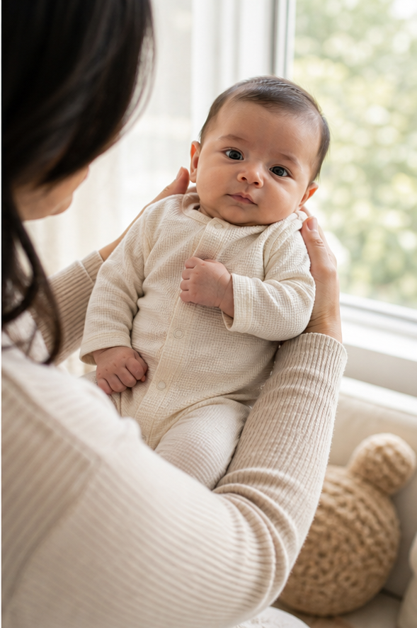 Window light parent hold reference for poses for baby