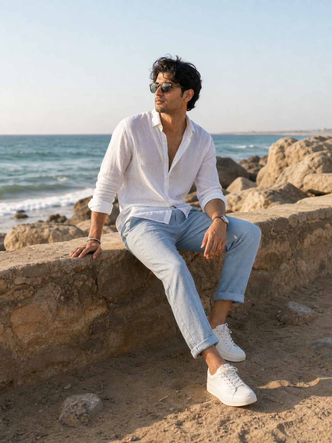 Poses for Beach Boys seated beach ledge pose reference