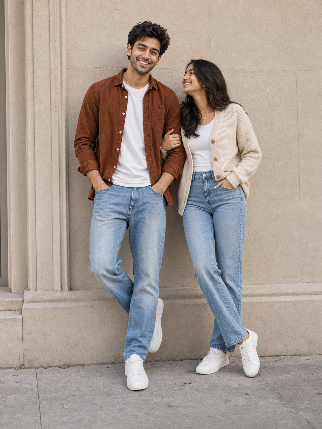 Poses for Couples Tiktok shoulder-to-shoulder lean pose reference