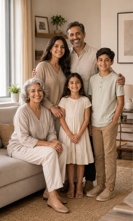 Five-person home cluster reference for poses for family of 5
