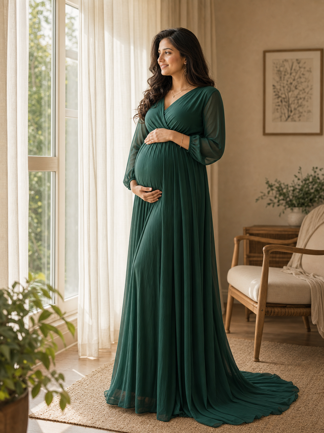 Poses for Maternity Shoot in Gown gown bump cradle pose reference