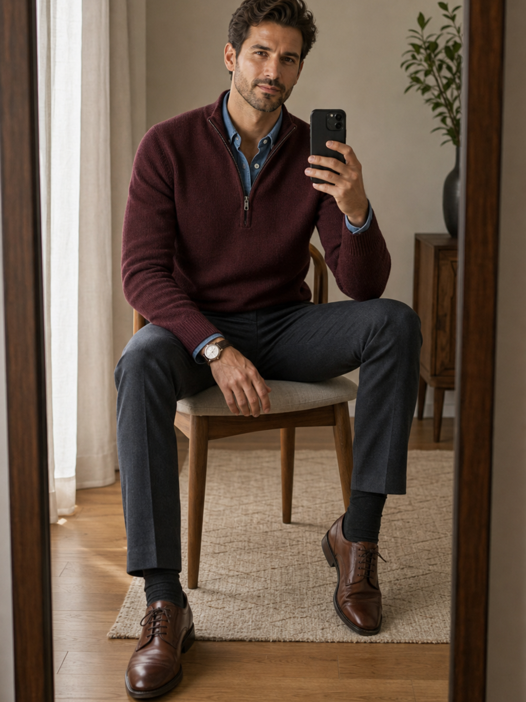 Poses for Mirror Pics Men seated mirror variation pose reference