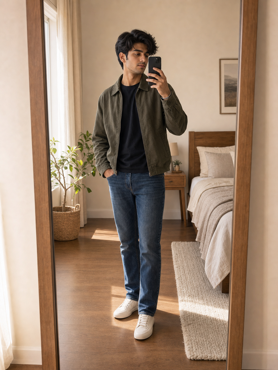 Poses for Mirror Selfie Boy Standing Up full outfit stance pose reference