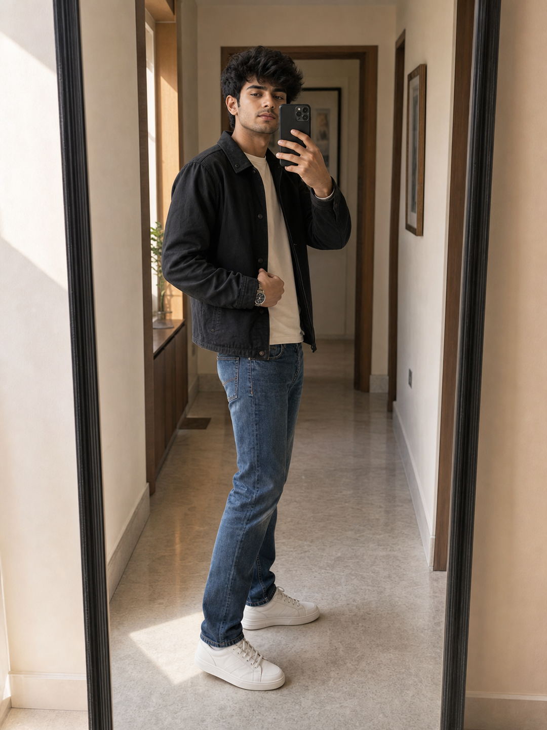 Poses for Mirror Selfie Boy Standing Up shoulder-angle selfie pose reference