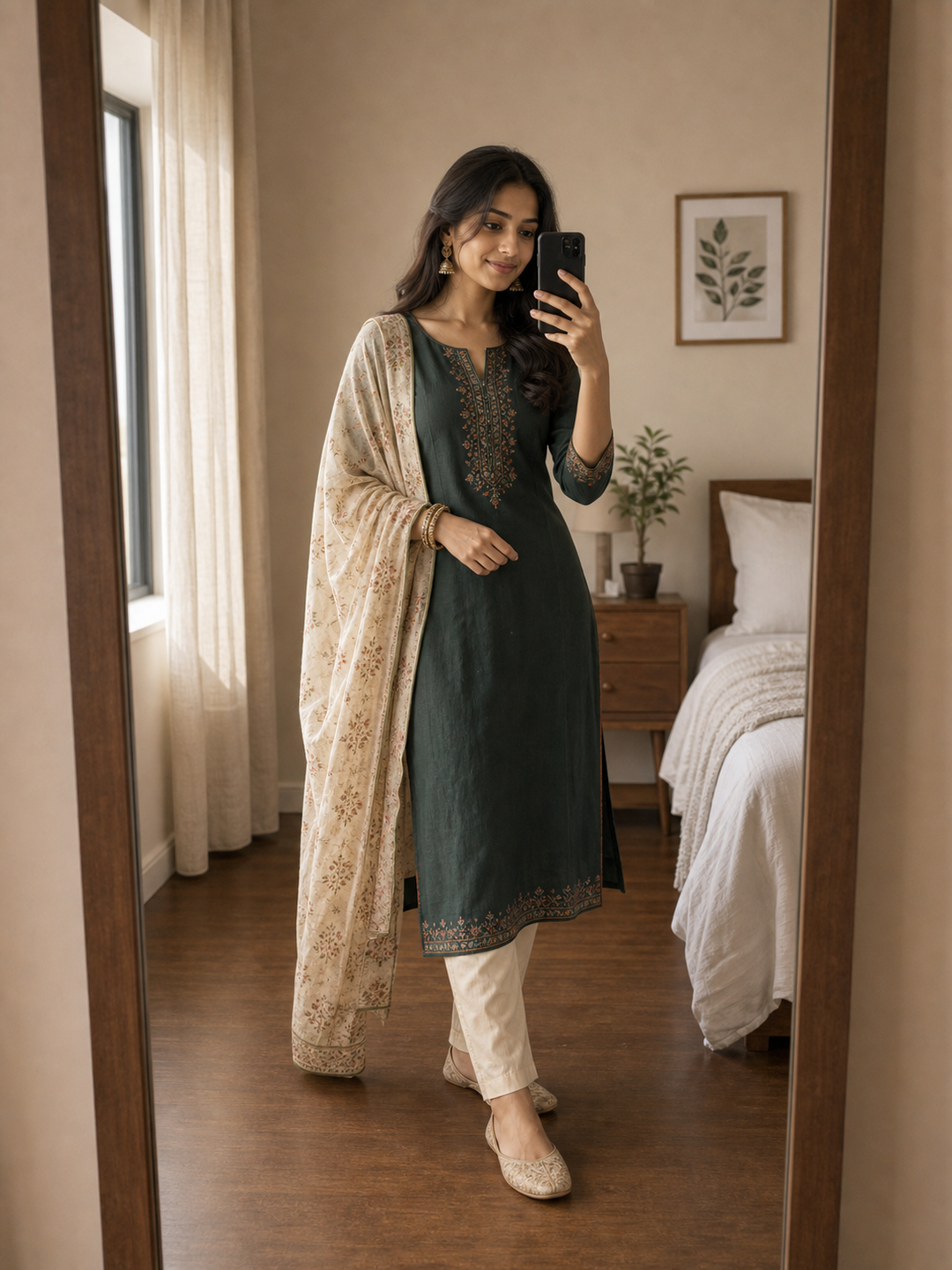 Poses for Mirror Selfie Girl Indian kurti mirror stance pose reference