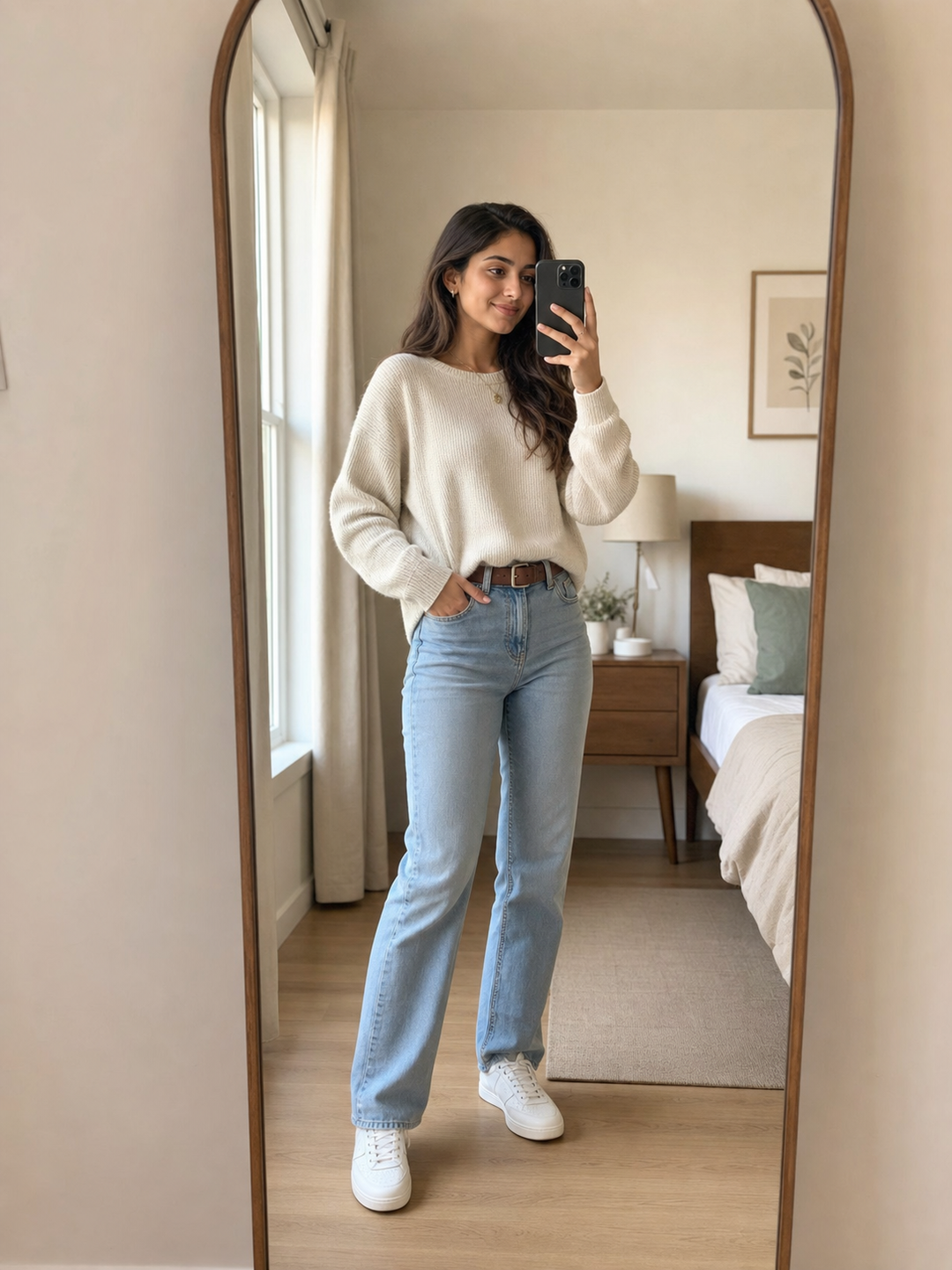 Poses for Mirror Selfie Girl Standing Up full-length mirror stance pose reference