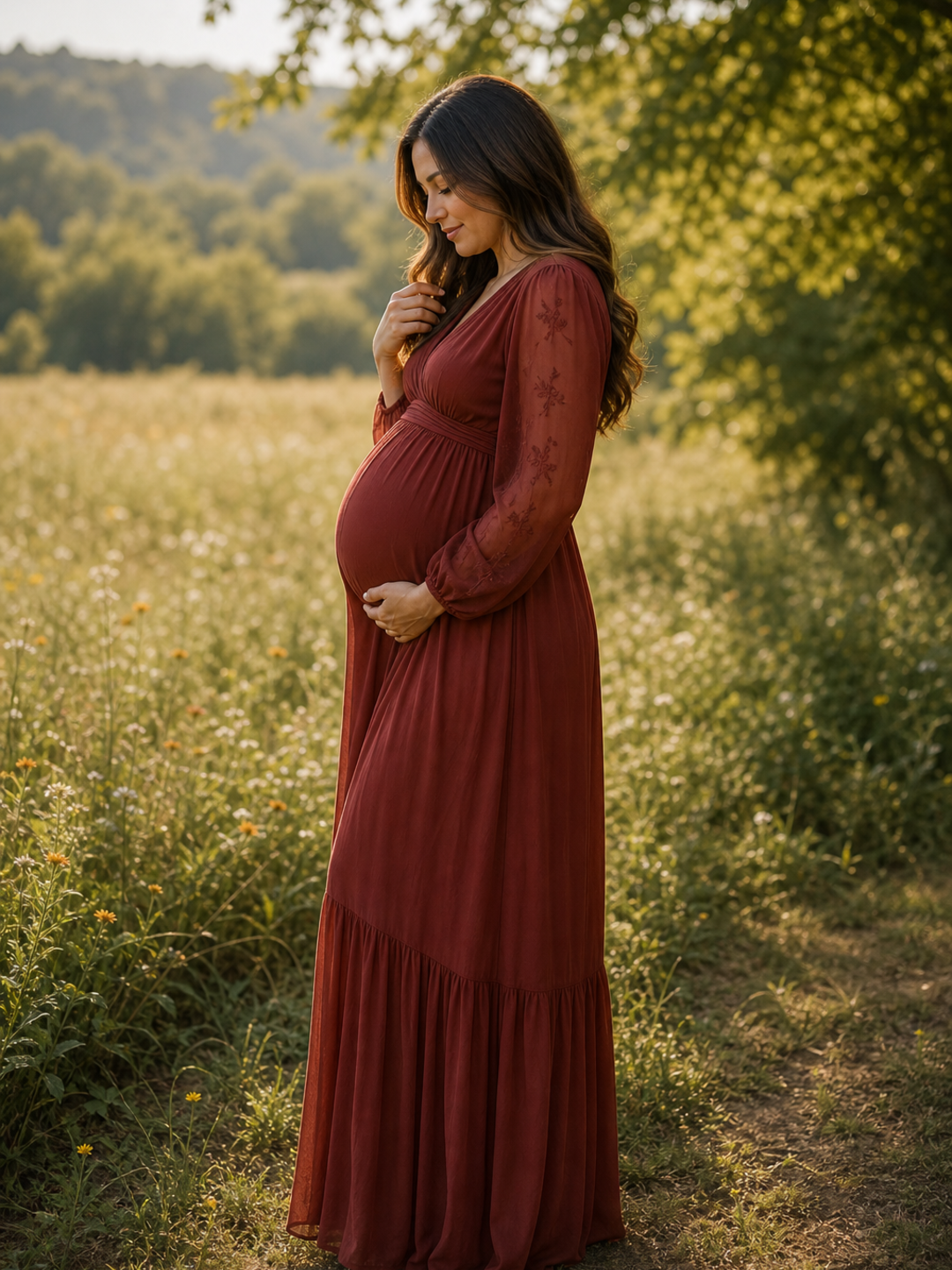 Poses for Outdoor Maternity Photoshoot open shade profile pose reference