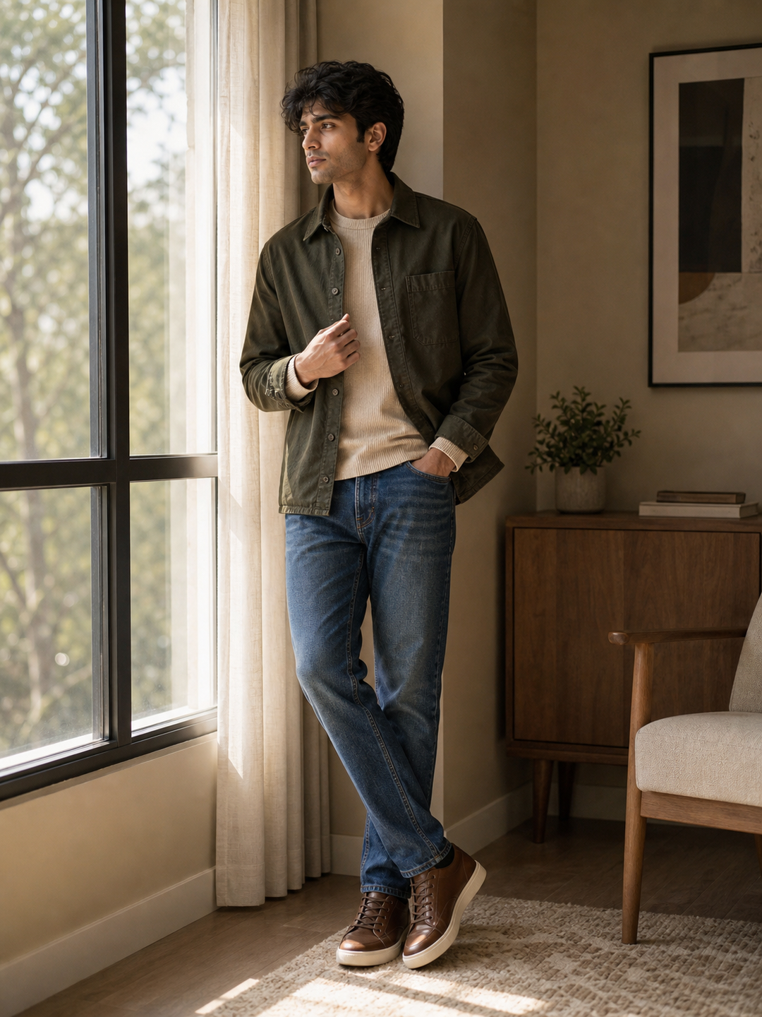 Stylish Photo Pose for Boy in Home window-side stance pose reference