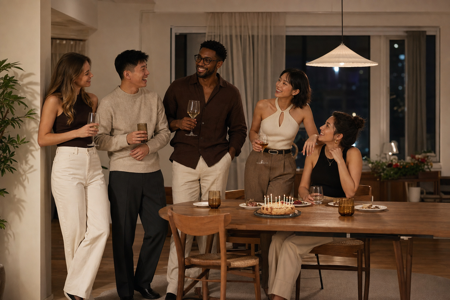 Friends home celebration pose reference for how to pose in group photos