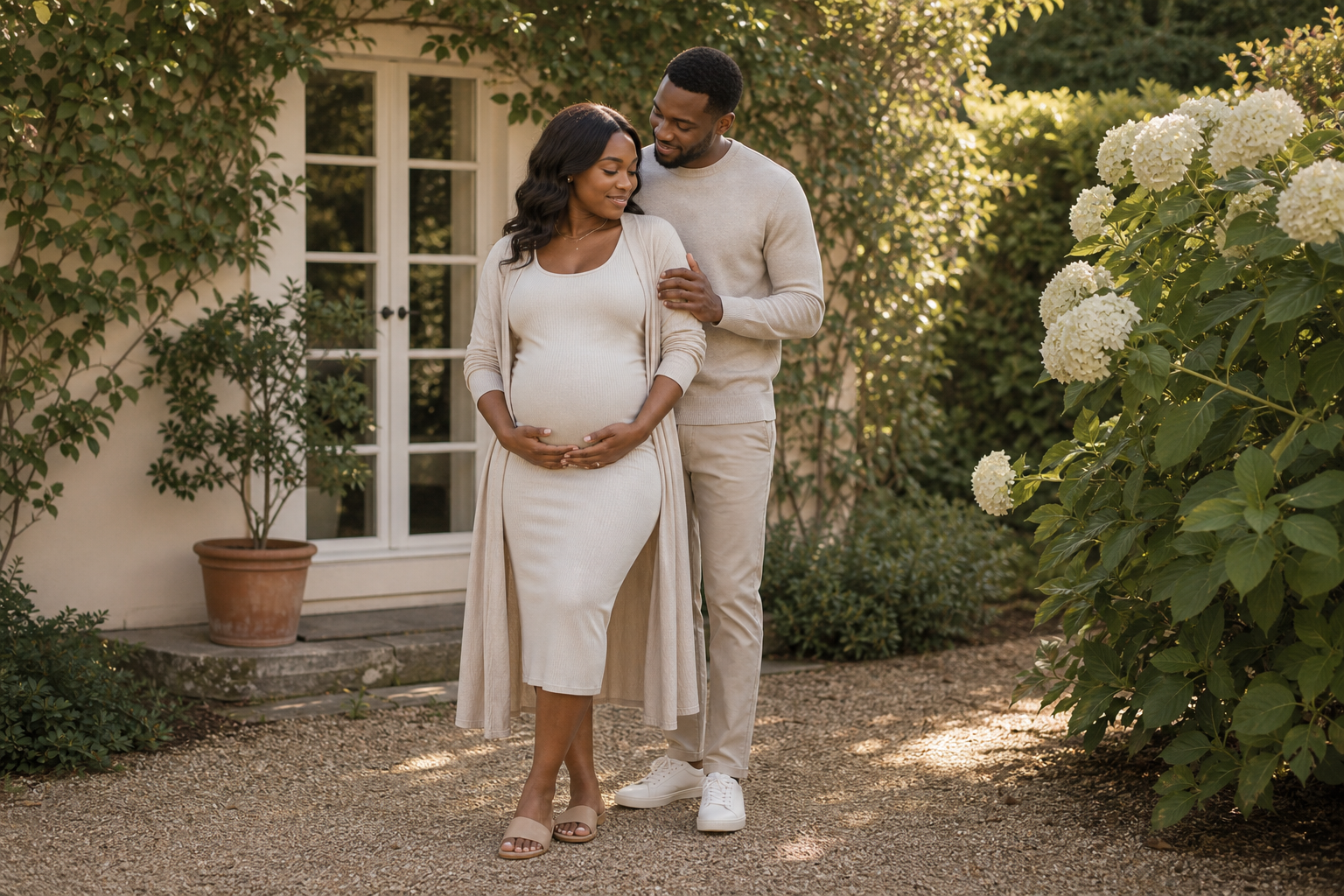 Couple maternity pose reference with soft connection