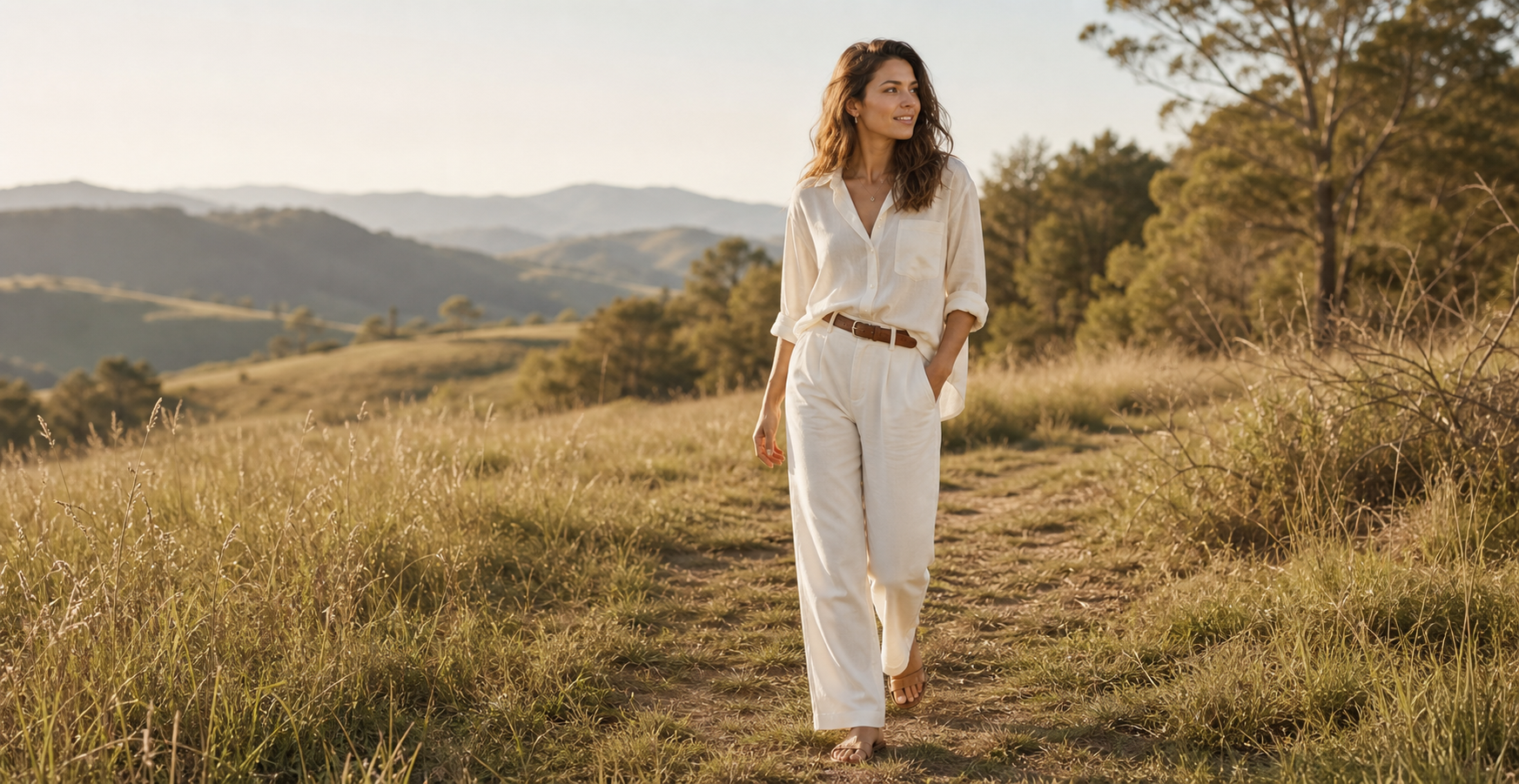 Nature meadow walking pose reference for scene photo poses